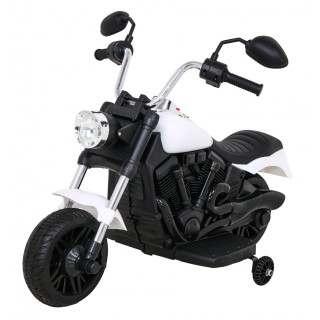 Motor Chopper V-Max na akumulator dla dzieci Biały + Melodie Klakson + Światło + Kółka pomocnicze