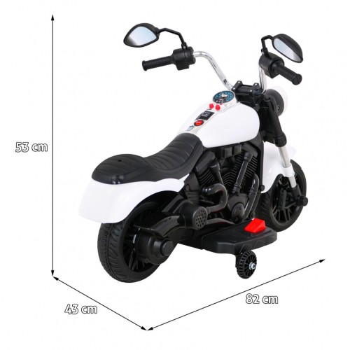 Motor Chopper V-Max na akumulator dla dzieci Biały + Melodie Klakson + Światło + Kółka pomocnicze