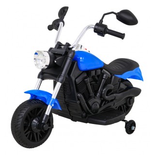 Motor Chopper V-Max na akumulator dla dzieci Niebieski + Melodie Klakson + Światło + Kółka pomocnicze