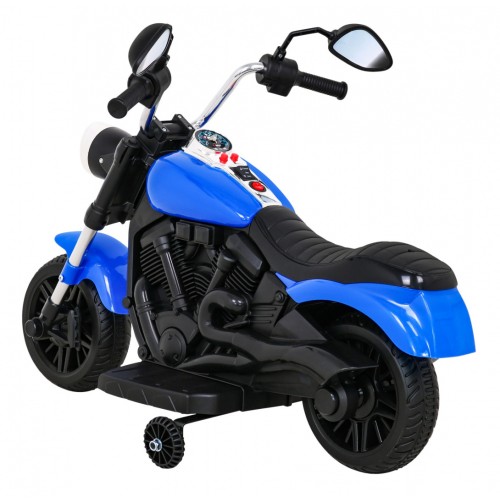 Motor Chopper V-Max na akumulator dla dzieci Niebieski + Melodie Klakson + Światło + Kółka pomocnicze