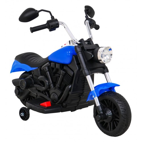 Motor Chopper V-Max na akumulator dla dzieci Niebieski + Melodie Klakson + Światło + Kółka pomocnicze
