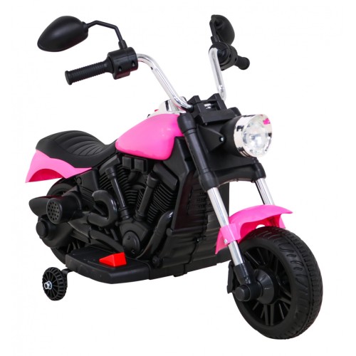 Motor Chopper V-Max na akumulator dla dzieci Różowy + Melodie Klakson + Światło + Kółka pomocnicze