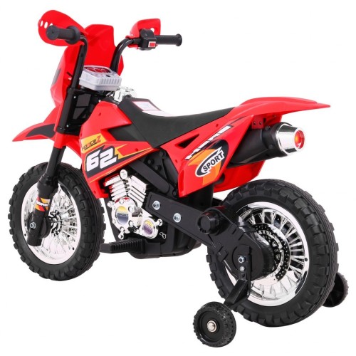 Motorek Cross dla dzieci Pojazd na akumulator Czerwony + Pomocnicze kółka + Dźwięki LED