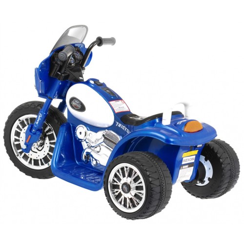 Motorek Chopper na akumulator dla dzieci Niebieski + 3 koła + Dźwięki + Światła LED