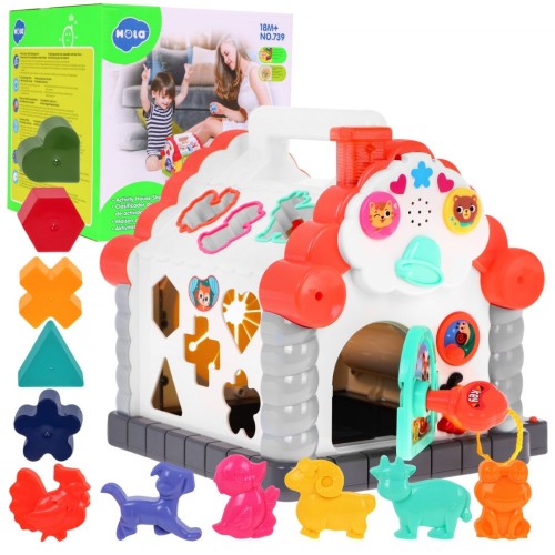 Interaktywny Domek sensoryczny dla dzieci 18m+ Zabawka wczesnorozwojowa + Sortery kształtów + Pianinko + Liczydło
