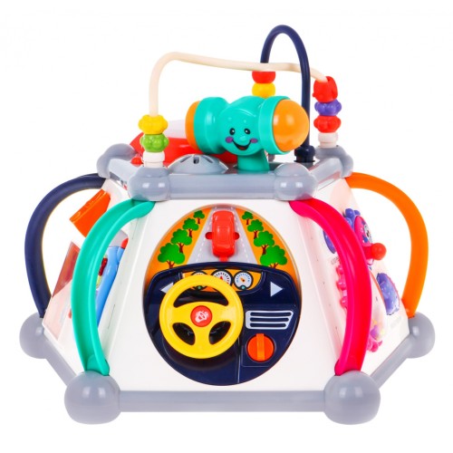 Multikostka sensoryczna dla dzieci 18m+ Interaktywne funkcje + 20 mini zabaw + Mikrofon Bębenek Kierownica Przeplatanki Akwarium