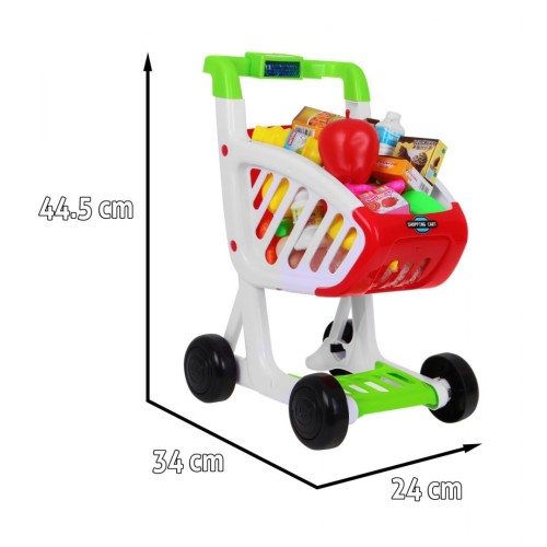 Duży Wózek sklepowy dla dzieci 3+ Atrapy Produktów spożywczych 41 el. + Dźwięki + Światła