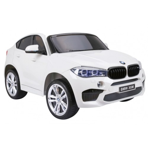 BMW X6M XXL dla 2 dzieci Biały + Pilot + Ekoskóra + Pasy + Wolny Start + MP3 USB + LED