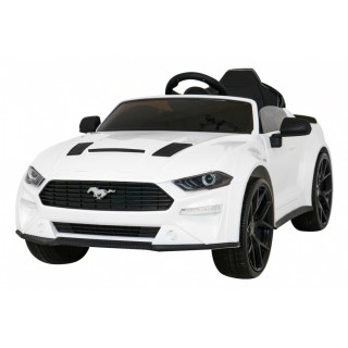 Autko Ford Mustang GT na akumulator dla dzieci Biały + Regulacja siedzenia + Audio LED + EVA + Wolny Start