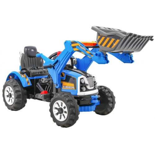 Spychacz na akumulator dla dzieci Traktor Niebieski + Ruchoma łyżka + Trąbka + Pasy + 2 prędkości