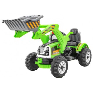 Spychacz na akumulator dla dzieci Traktor Zielony + Ruchoma łyżka + Trąbka + Pasy + 2 prędkości