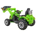 Spychacz na akumulator dla dzieci Traktor Zielony + Ruchoma łyżka + Trąbka + Pasy + 2 prędkości