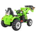 Spychacz na akumulator dla dzieci Traktor Zielony + Ruchoma łyżka + Trąbka + Pasy + 2 prędkości