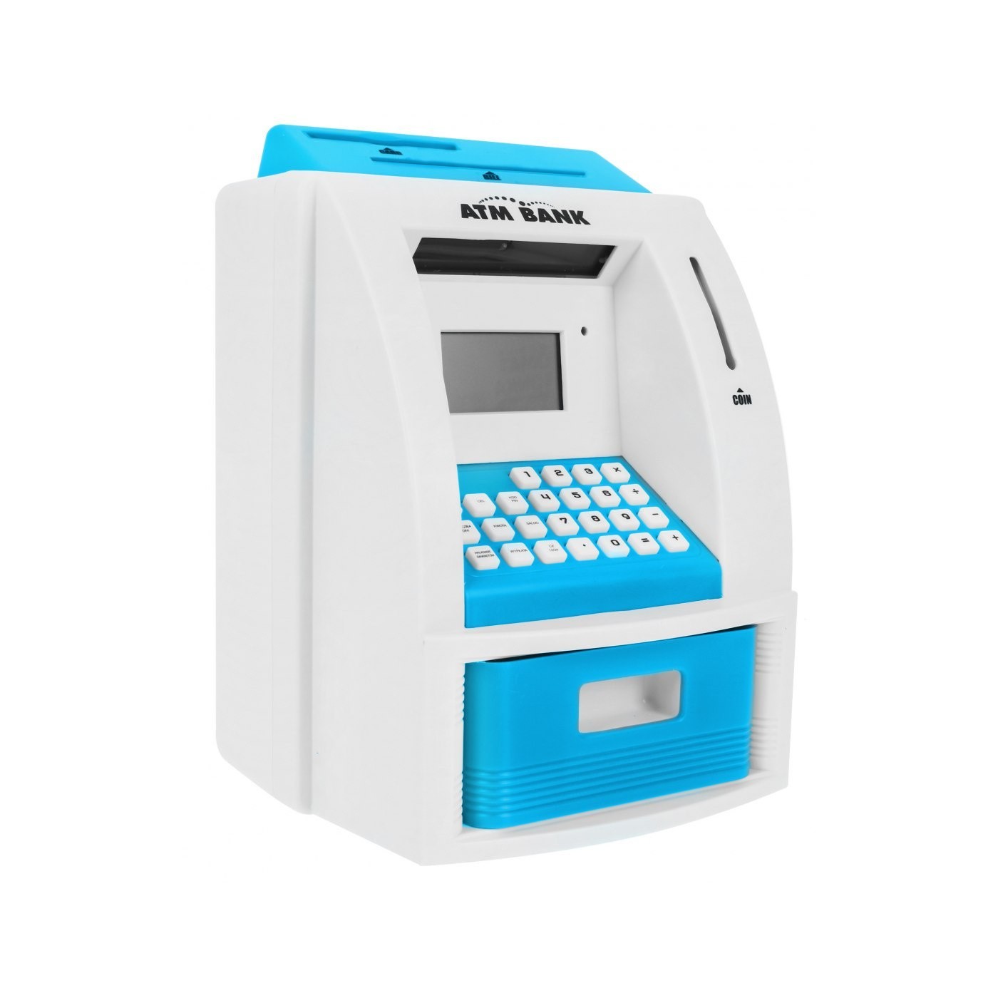 Bankomat skarbonka dla dzieci 3+ niebieski Interaktywne funkcje + Karta bankomatowa