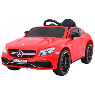 Mercedes Benz C63 AMG dla dzieci Czerwony + Pilot + 5-pkt pasy + EVA + Bagażnik + MP3 LED