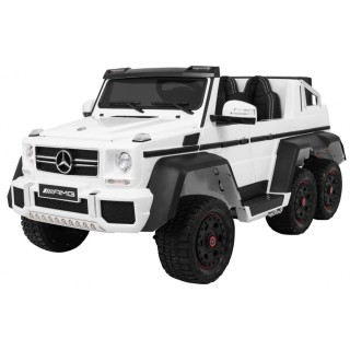 Auto Mercedes G63 6x6 dla dzieci Biały + 2 Pedały gazu + Regulacja siedzenia + Audio LED + Bagażnik + Kufer dla rodzica