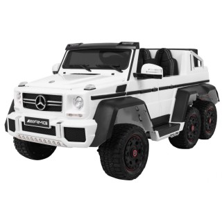 Auto Mercedes G63 6x6 MP4 dla dzieci Biały + 2 Pedały gazu + Regulacja siedzenia + MP4 + LED + Bagażnik + Kufer dla rodzica