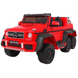 Auto Mercedes G63 6x6 dla dzieci Czerwony + 2 Pedały gazu + Regulacja siedzenia + Audio LED + Bagażnik + Kufer dla rodzica