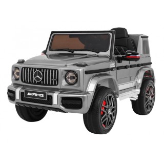 Mercedes AMG G63 dla dzieci Lakier Srebrny + Pilot + MP3 LED + Wolny Start + EVA + Pasy