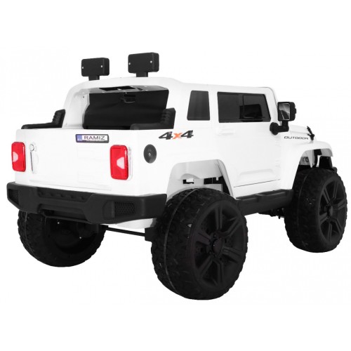 Auto na akumulator Mighty Jeep dla dzieci Biały + 2-osobowy + Napęd 4x4 + 2 bagażniki