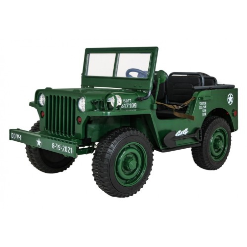 Autko Wojskowe Retro dla 3 dzieci Zielony Jeep Willys