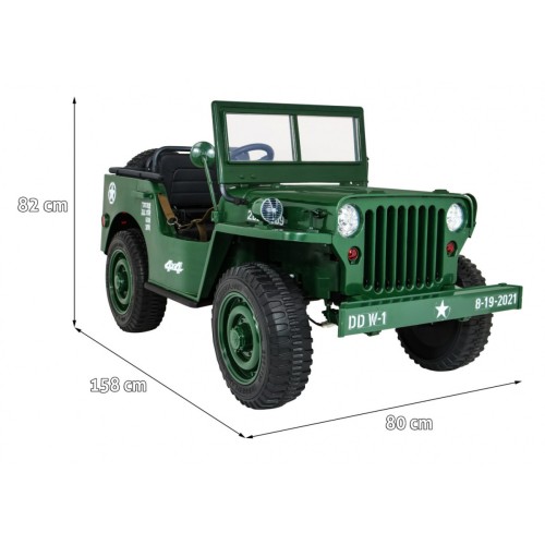 Autko Wojskowe Retro dla 3 dzieci Zielony Jeep Willys