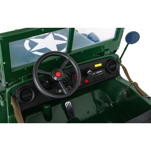 Autko Wojskowe Retro dla 3 dzieci Zielony Jeep Willys