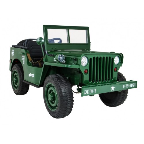 Autko Wojskowe Retro dla 3 dzieci Zielony Jeep Willys