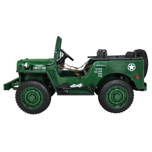 Autko Wojskowe Retro dla 3 dzieci Zielony Jeep Willys