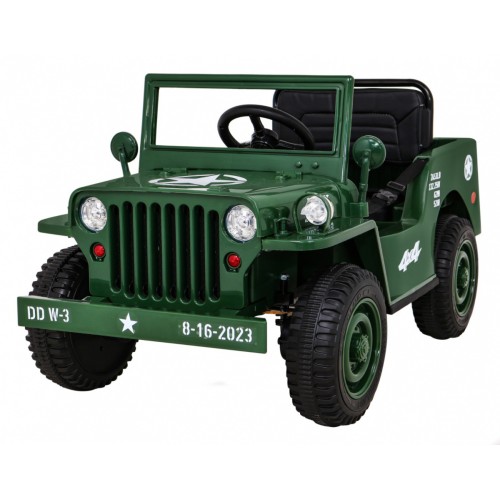 Autko Wojskowe Retro dla dzieci Zielony + Napęd 4x4 + Pilot + 2 Bagażniki