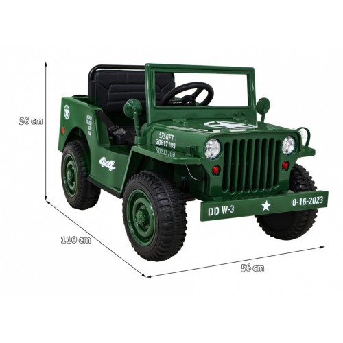 Autko Wojskowe Retro dla dzieci Zielony + Napęd 4x4 + Pilot + 2 Bagażniki