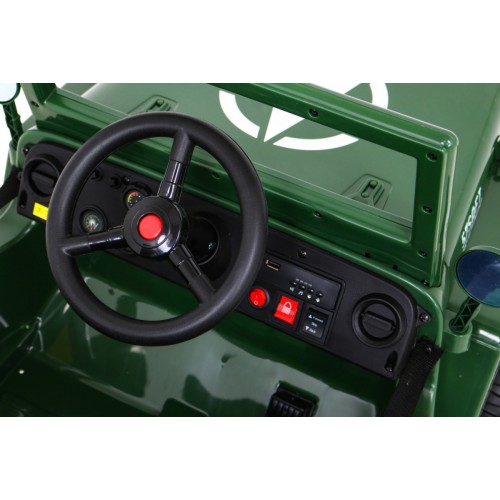 Autko Wojskowe Retro dla dzieci Zielony + Napęd 4x4 + Pilot + 2 Bagażniki