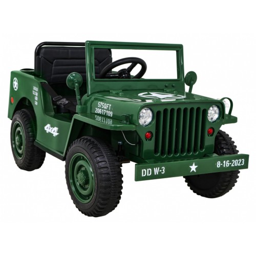Autko Wojskowe Retro dla dzieci Zielony + Napęd 4x4 + Pilot + 2 Bagażniki
