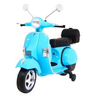 Skuter Vespa elektryczny dla dzieci Niebieski + Kółka pomocnicze + Audio + Ekoskóra + EVA + Wolny Start