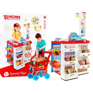 Supermarket dla dzieci 3+ Czerwony Zabawa w sklep 24 el. Wózek + Towary + Interaktywny skaner