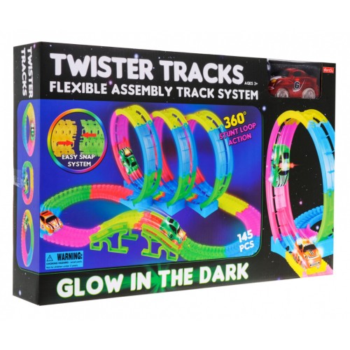 Świecący w ciemności Tor wyścigowy dla dzieci 3+ Autko LED + 3 pętle 360 + Konstrukcja 145 el.