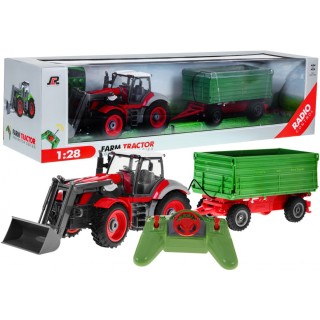 Traktor z koparką i przyczepą dla dzieci 3+ Zdalnie sterowany + Ruchome elementy Czerwono-zielony
