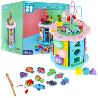 Drewniana Multikostka edukacyjna, sensoryczna 8w1 dla dzieci 3+