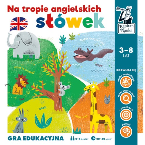 Gra edukacyjna „Na tropie angielskich słówek” dla dzieci 3-8 lat + Nauka języka angielskiego + Gra planszowa dla 2-4 osób