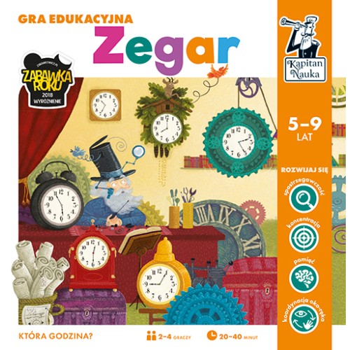 Gra edukacyjna "Zegar" dla dzieci 5-9 lat + Nauka odczytywania czasu i pór dnia + Gra planszowa dla 2-4 osób