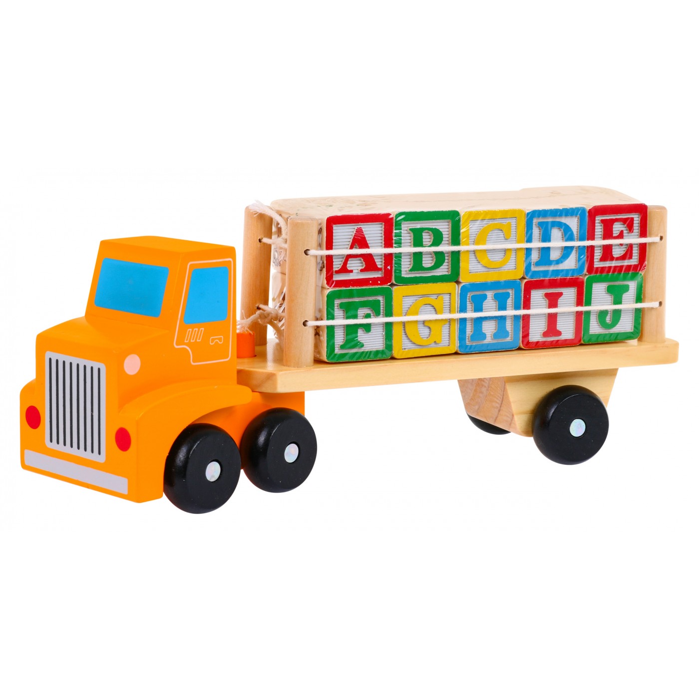 Drewniana Ciężarówka z Naczepą i Klockami dla dzieci 2+ Zabawka edukacyjna + Klocki z literami cyframi