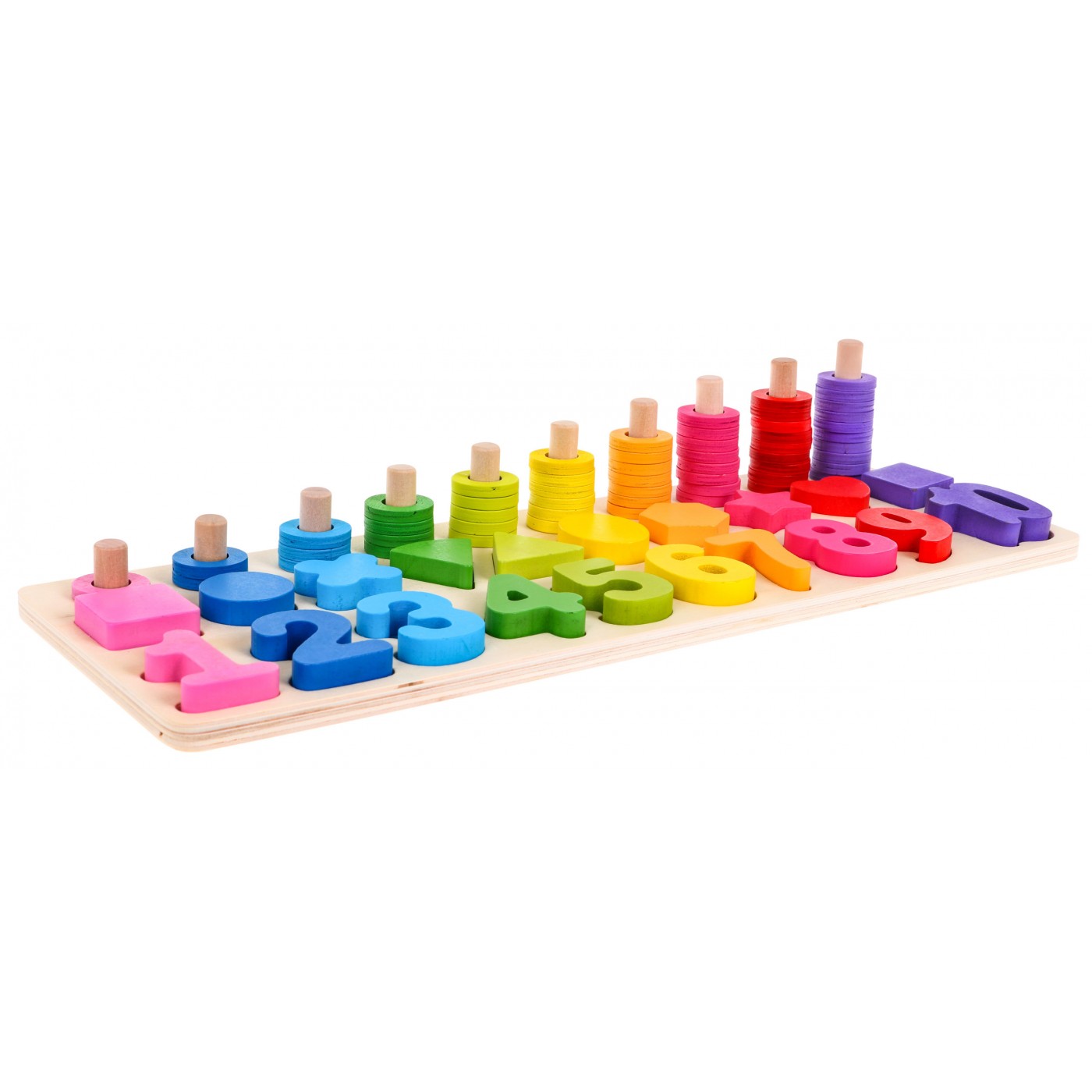 Drewniany zestaw do Nauki Liczenia dla dzieci 3+ Sorter kształtów + Liczydło + Kolorowe cyfry