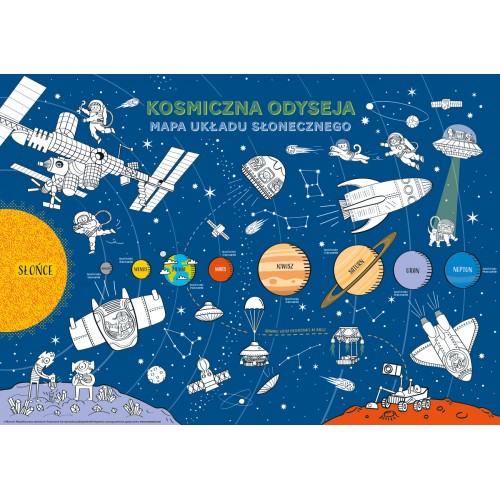 Mapa układu słonecznego "Kosmiczna odyseja" kolorowanka edukacyjna