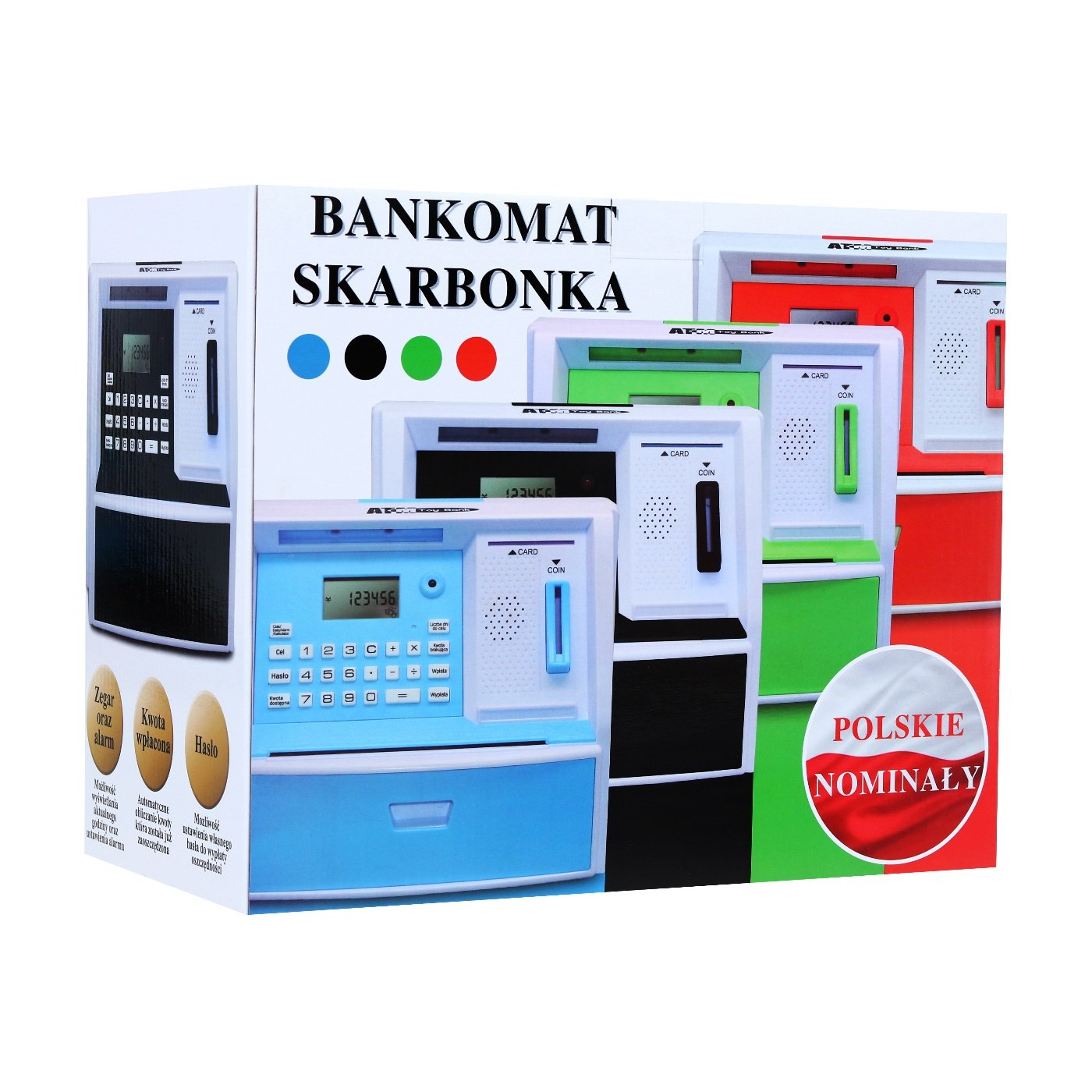 Bankomat z kartą Skarbonka dla dzieci 3+ niebieski Interaktywne funkcje + Tryb oszczędzania