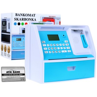 Bankomat z kartą Skarbonka dla dzieci 3+ niebieski Interaktywne funkcje + Tryb oszczędzania