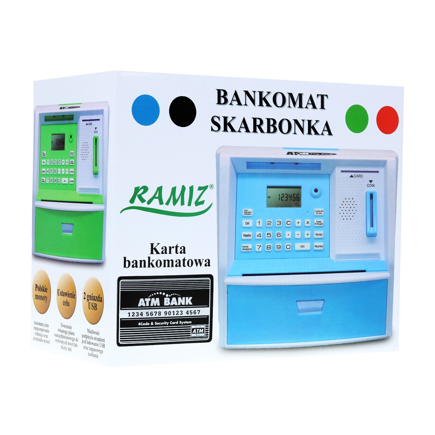 Bankomat z kartą Skarbonka dla dzieci 3+ czerwony Interaktywne funkcje + Tryb oszczędzania