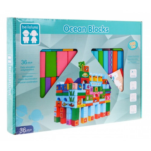 Zestaw drewnianych klocków "Ocean" dla dzieci 3+ Zabawa w budowanie 100 el.