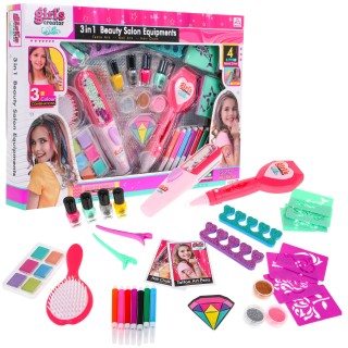 Mega zestaw do stylizacji 3w1 dla dziewczynki – Kolorowe włosy + Manicure + Tatuaże