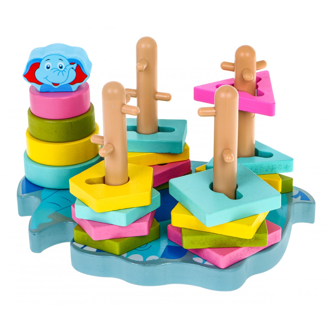 Drewniana układanka sensoryczna dla dzieci - wieża piramida sorter kształtów