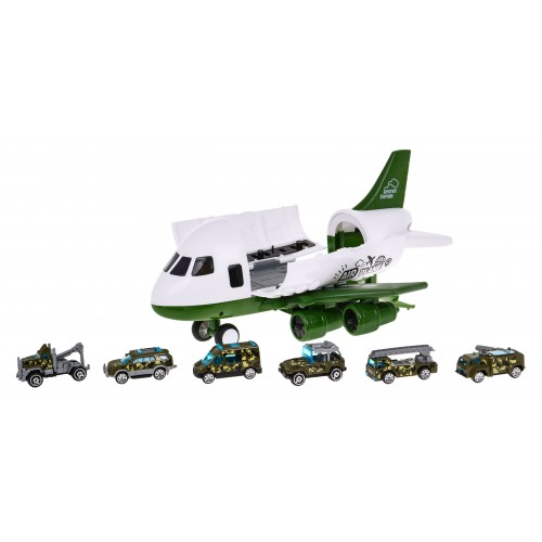 Samolot wojskowy 2w1 dla dzieci 3+ Parking + 6 pojazdów resoraków